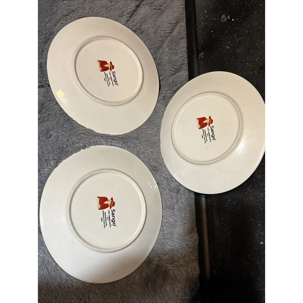 Vintage Sango CAFE AMERICANA Set 3 Salad Plates Ceramic Dessert Martini Cigar
